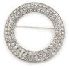 Clear Austrian Crystal Open Cut Circle Brooch In Rhodium Plating - 50mm