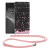 kwmobile Crossbody Case Compatible with Google Pixel 6a Case Strap - Cherry Blossoms Pink/Dark Brown/Transparent