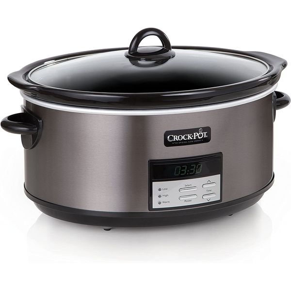 Large 8-Quart Programmable Slow Cooker with Auto Warm Setting, Black Stainles...