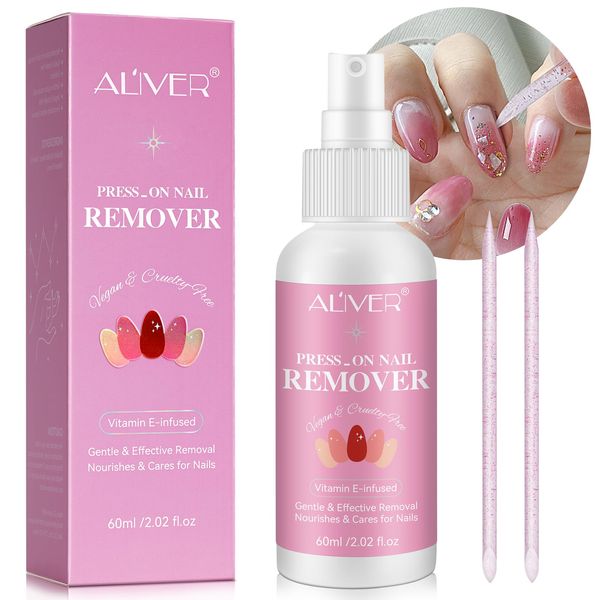 ELAIMEI Press on Nail Remover, 60ml Glue Remove Off for False Nails, Nail Glue Remover, Easy Remove Quick Solid Glue Remover, Acetone Free and Odorless Not for Uv Gel or Gel Nail Polish