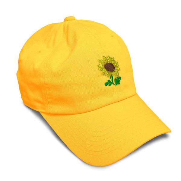 Speedy Pros Soft Baseball Cap Fringe Sunflower Embroidered Flowers and Plants Twill Cotton Dad Hats for Men & Women Golden Yellow Design Only