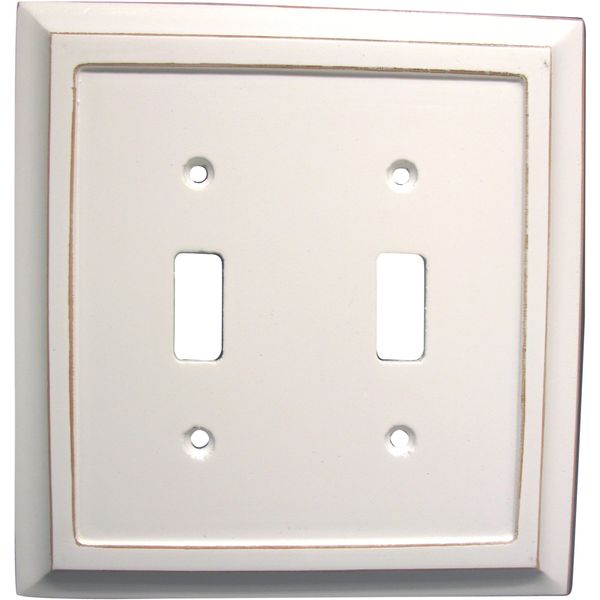 Amerelle Savannah Double Toggle Wood Wallplate in Distressed White