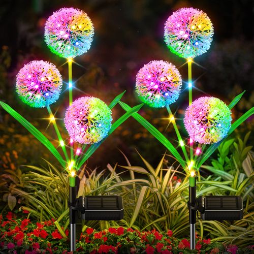 BONLION Solar Lights Garden Decor, 2 Pack Upgraded Decorative Dandelion with 72 Colorful LED - IP65 Waterproof Lights for Outdoor Yard, Lawn, Pathway and Wedding
