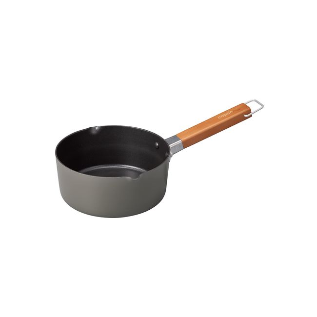 CBJAPAN Milk Pan, 6.3 inches (16 cm), Ash Gray, Induction Compatible, Fluorine Coating, Natural Wood Handle, Small Milk Pan, Copan Gray