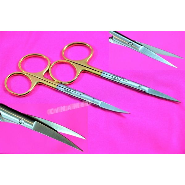 New 4 Premium GERMAN TC Iris Scissors 4.5" Str + Cvd Surgical Dental Instruments