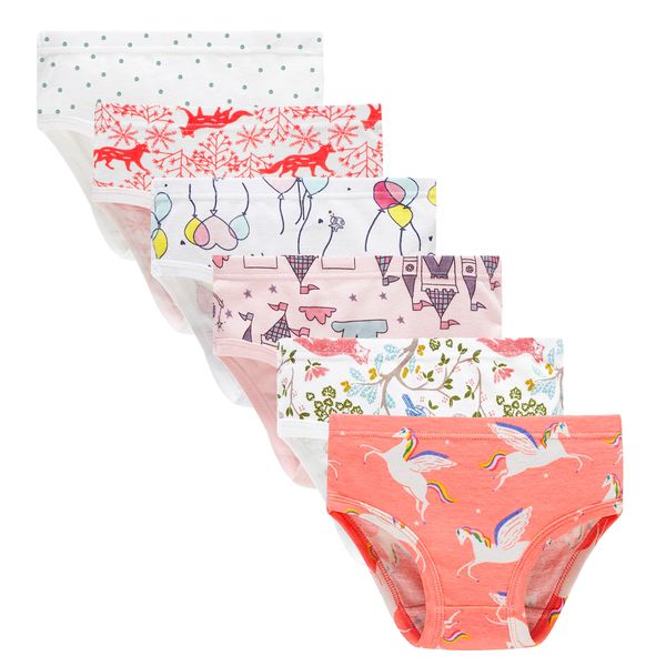 Cadidi Dinos Kids Series Soft Cotton Panties Little Girls' Assorted Underwear (Pack of 6) Size 6 7