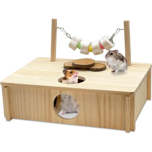 Hamster Multi-Chamber Hideouts, Wooden House Maze Tunnels Exploring Toy Small