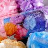 Loofah-Bath-Sponge Lace-Mesh-Set >> 2-Scrubs-in-1 by Shower Bouquet: Large Full 60g Pouf (4 Pack Spa Colors) Body Luffa Loofa Loufa Puff - Exfoliate, Cleanse Skin with Luxurious Bathing Accessories