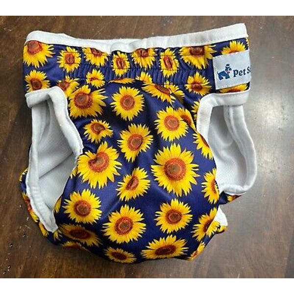 Pet Soft Navy Blue w/ Sunflowers Dog Diaper Size M