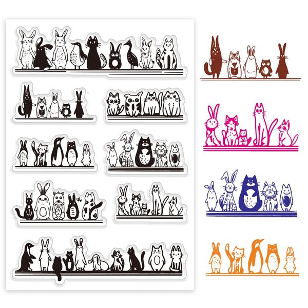 PH PandaHall Cats Clear Stempel, Tier-Silikon-Stempel Pinguin Kaninchen Transparenter Gummistempel für Kartenherstellung, Paper Crafting Fotoalben, Urlaubskarten, Scrapbooking