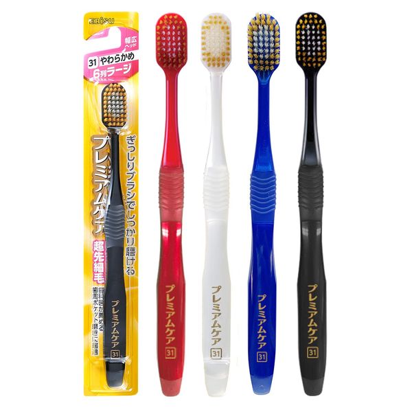 Ebis Premium Care Toothbrush, 6 Rows, Large, Soft, 3-Pack, Assorted Colors