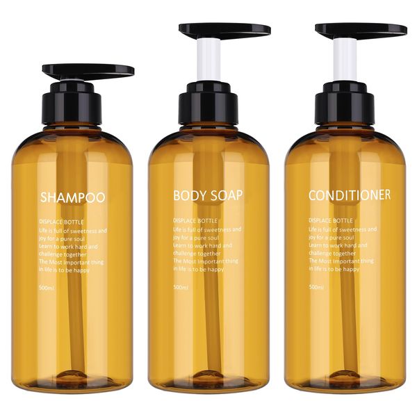 olyee 3 Pack 17oz Empty Shampoo Bottles,500ml Plastic Pump Bottles with Soap Dispenser Containers for Bathroom Kitchen Use-Lotions,Shampoo,Conditioner,Shower Gel Yellow