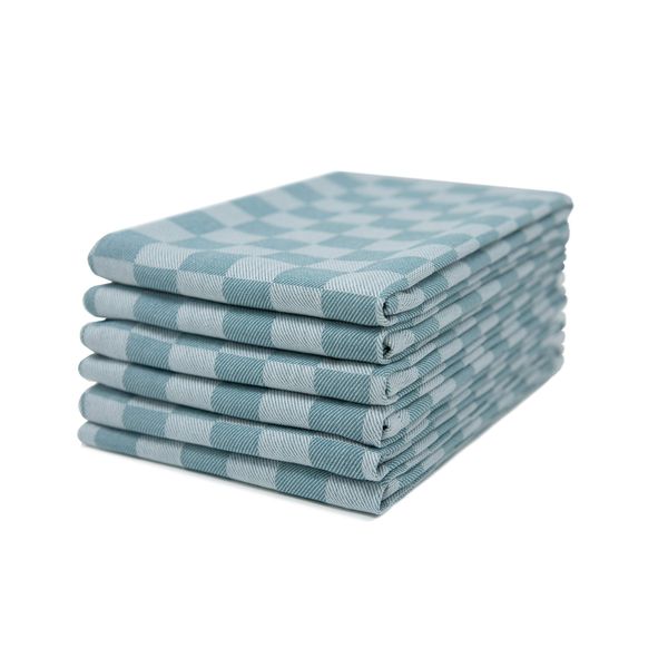 100% Cotton Tea Towel - Blue Aqua Chequered Pattern, Pack of 6 | Kitchen Towel Set | Absorbent, Strong, Quick Dry & Machine Washable | for Home Decor & Bathroom Accessories