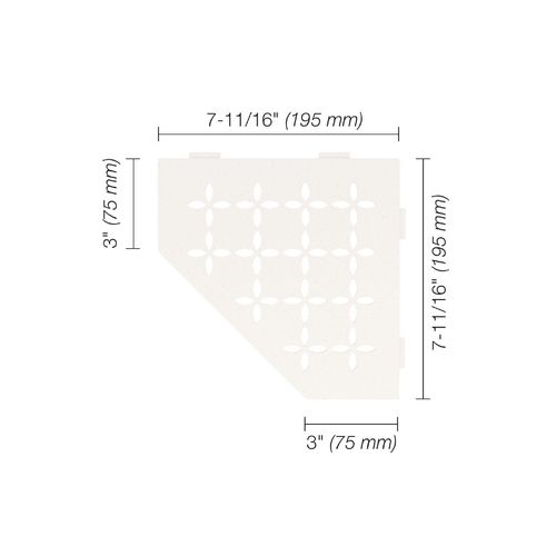 Schluter Pentagonal Corner Shelf for Tiled Walls - Floral Design, Aluminum Material, Matte White Finish, 3/32” Thick Anchoring Tabs - SES2D5MBW