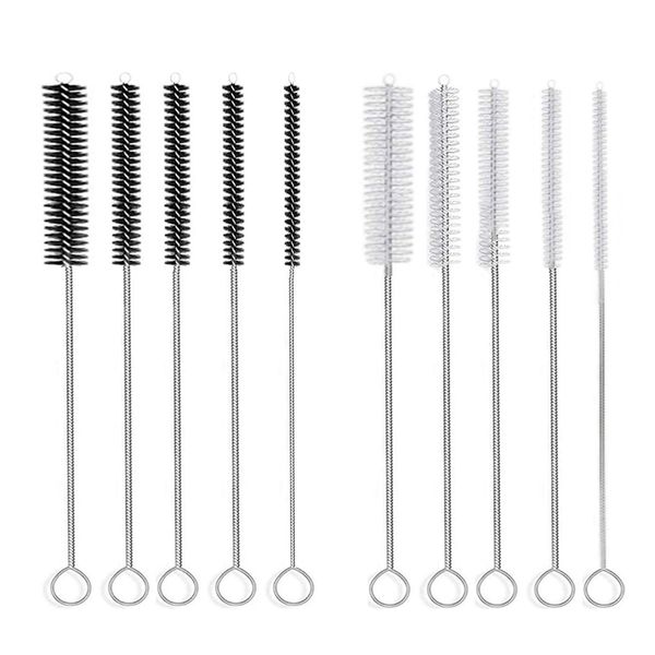 10 pieces of milk bottle straw cleaning brush, long bottle brush, black and white milk bottle brush, nylon straw brush, test tube cleaning brush, straw brush, tea spout cleaning brush