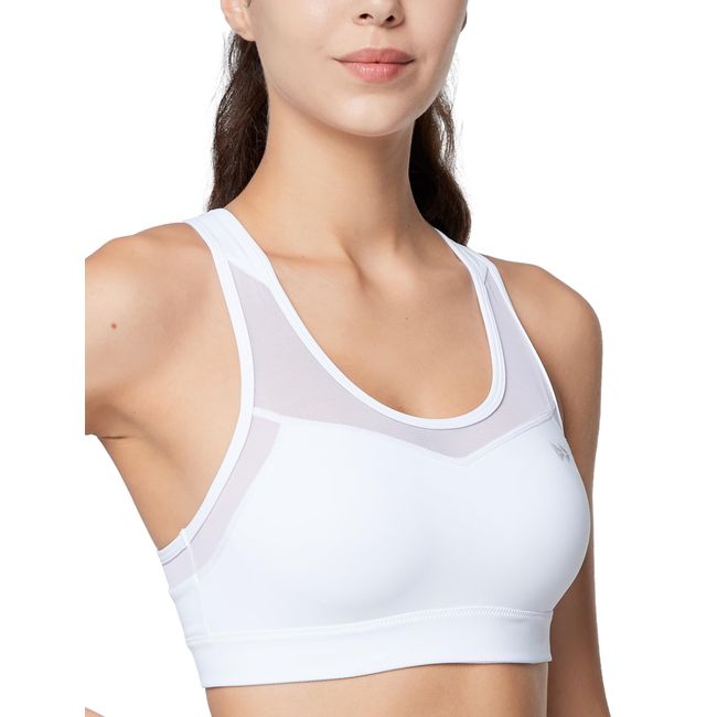 Yvette Sport BH Starker Halt Mesh Ringerrücken Große Brüste Ohne Bügel Gepolstert für Fitness Lauf Yoga,Weiß, XL