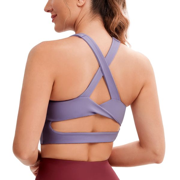 JOYSPELS Sports Bras for Women Extra Comfort Criss-Cross Back Padded Workout Tops for Women Medium Support Purple