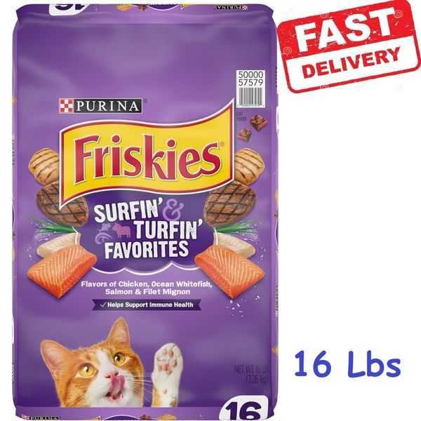 Purina Friskies Dry Cat Food for Adult Cats & Kittens, Surfin' & Turfin', 16 lb.