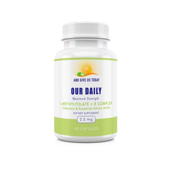 Our Daily Vites L-Methylfolate B Complex Cofactors & Essential Amino Acids (2.5mg) - Active Folate, Methylated B12 Methylcobalamin, B6 and Glycine - 60 Count