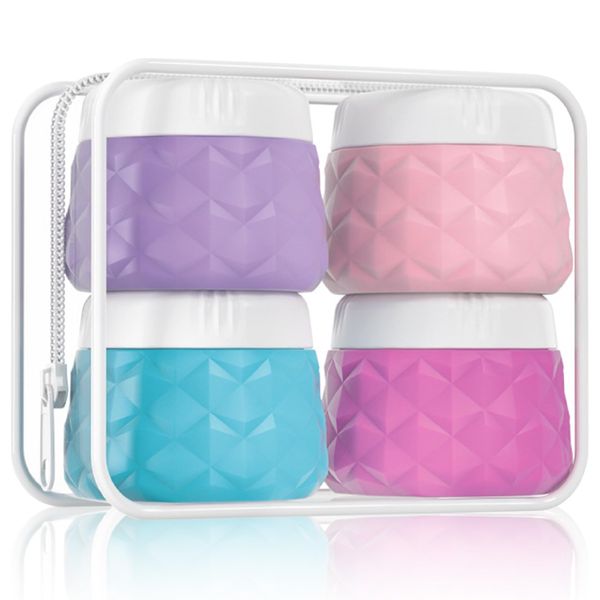 ZUOQIANG 4 Stück Abfüllflaschen für Reisen, 30ml Silikon Cremedose, Cremedosen zum Befüllen mit Klarsichtbeutel, Reise Kosmetik Behälter, Travel Essentials, BPA-frei