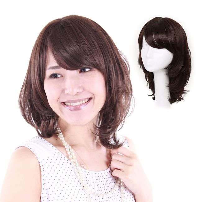 (Me Energy) Medium Wig Elegant Medium Wig for Women, Full Wig, Heat Resistant, M3C7 (Medical Base + Human Hair Mix, C5 Brown Close-Black Color)