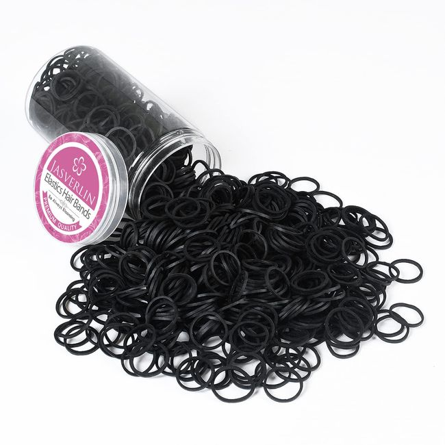 3/4inch schwarzes Haar Gummibänder für Haar, kleine Gummibänder Pferdeschwanz Halter keine Beschädigung Mini Tiny Haargummis Gummibänder für Mädchen Frauen Baby 1000 Stück JASVERLIN