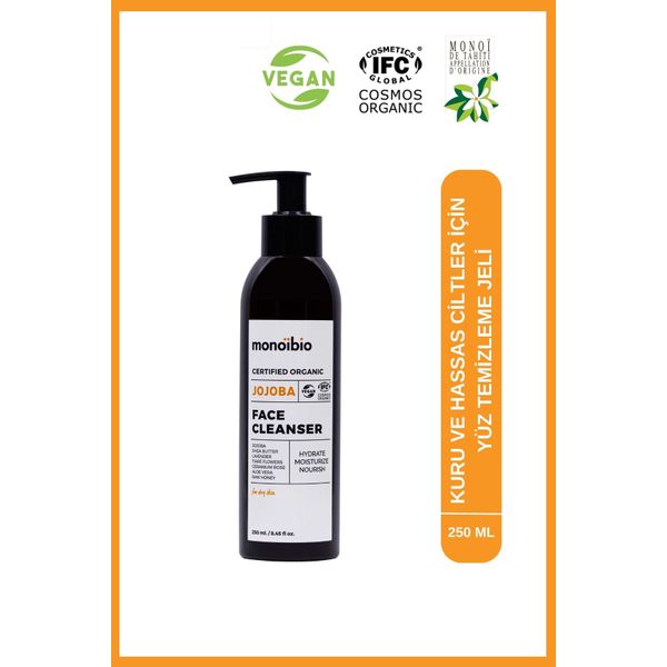 Organik Sertifikalı Yüz Temizleme Jeli Hassas Kuru Ciltler - Jojoba Face Cleanser 250 ml