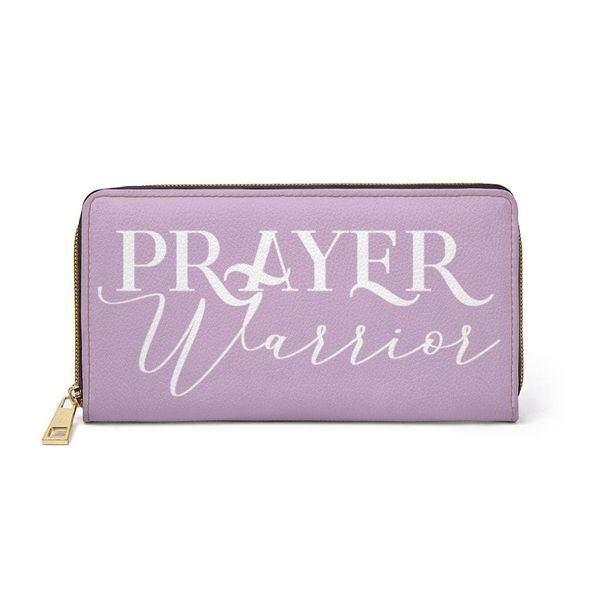 Womens Wallet, Zip Purse, Light Purple & White Prayer Warrior - One size