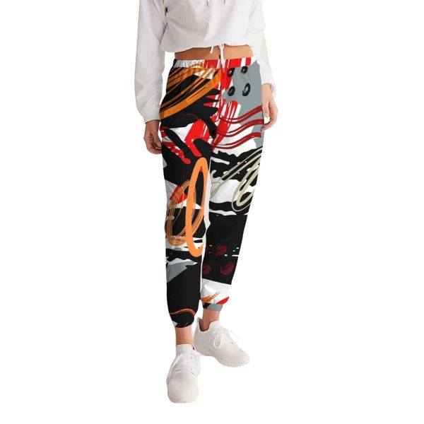 Womens Track Pants - Red Multicolor Graphic Sports Track Pants - M