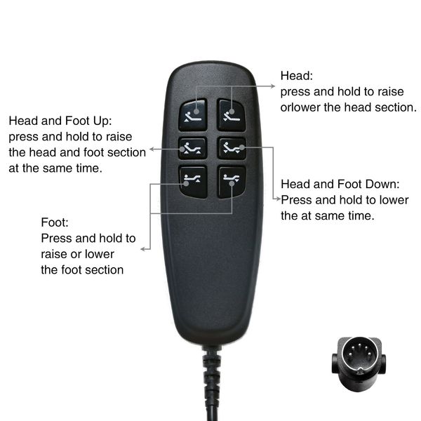 LINENSPA Wired Adjustable Bed Richmat 5 Pin Remote Hand Control Model HJH56