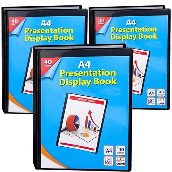 2 UR DOOR A4 Display Presentation Book - 40 Pockets, 80 Views Portfolio - Acid-Free Copy Safe, Durable PP Material Polly Pocket - Plastic Wallets Folder Project Book (Pack of 3)