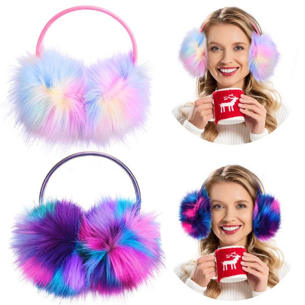 Geyoga 2 Pieces Ear Muff Winter Warm Fluffy Earmuffs Faux Fur Ear Muff Dazzle Color for Women Girls Mom Daughter Christmas Outdoor Ear Warmers