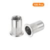 sourcing map 100Pcs Rivet Nuts Flat Head, M10 Stainless Steel 304 Threaded Insert Nuts Knurled Body