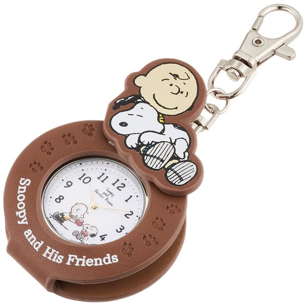 Fieldwork PNT014 Women's Pocket Watch Analog Snoopy Bag Charm Watch Die Cut Key Chain White Dial, Braun