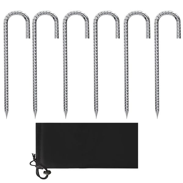 30cm Erdanker Bodenanker, 6 J-Form Bodenanker Trampolin Outdoor, Anti-Rost Heringe Erdnägel Stabil, Verzinkter Stahl Trampolin Bodenanker, Erdspieße Metall für Zelte Camping Schaukeln