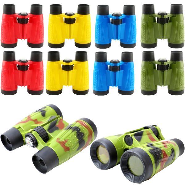 Cagemoga 10 Pack Jungle Safari Binoculars Multicolor Small Compact Binoculars Army Toy with Compass and Neck String for Kids Camping Adventure Bird Watching Birthday Party Favors, 5 Colors