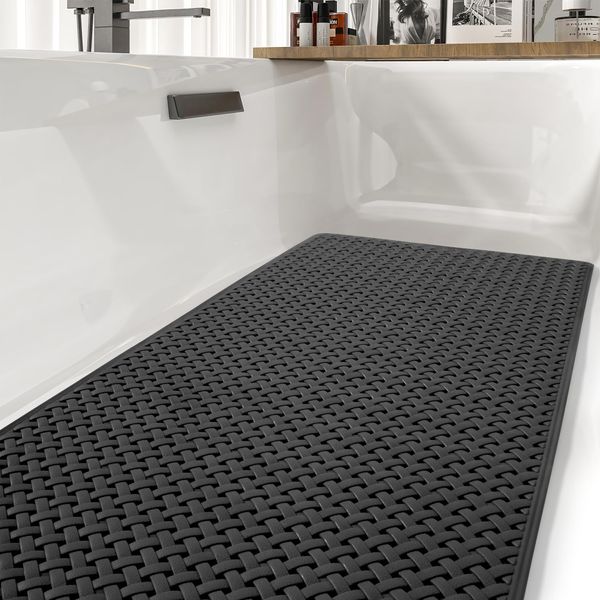 tchdio Extra Long Bathtub Mat Non Slip 16x40 inches Tub Mat with Suction Cups and Drain Holes, Machine Washable Bath Tub Mat for Baby and Elderly, Shower Floor Mat Bathtub Accessories