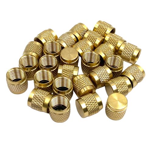60 Pcs Schrader Valve Caps, Brass 1/4" Flare Caps Round HVAC Valve Caps with Neoprene O-Ring for Various Application