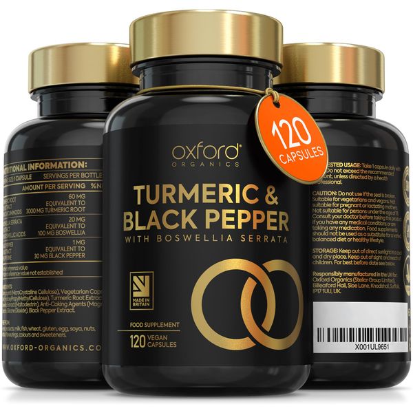 Advanced Turmeric Capsules High Strength 3000mg, Boswellia & Black Pepper | ONE per Day | 4 Month Supply | Turmeric and Black Pepper Capsules Locally Made in UK, Turmeric Powder Joint Care Supplements