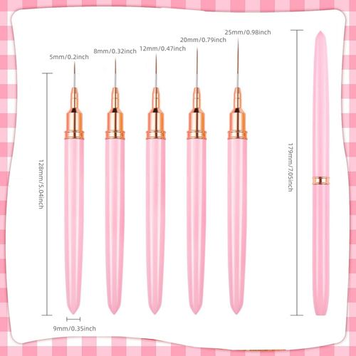 5 Pcs Nail Art Brushes Nail Art Liner Brushes Fine Painting Cap Pens Kit Nail Painting Brushes Nail Liner Brush Set with Lid and Handle 5/8/12/20/25mm for Fine Drawing