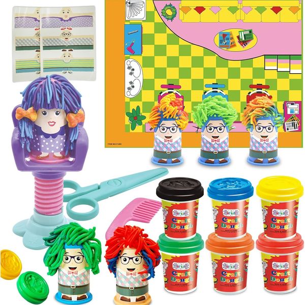 OTONOPI Dough Play Haircut Play Colour Dough Hair Salon Modeling Dough Crazy Cuts Stylist Barber Shop Pretend Play Toy Set with Wheat Doughs and Tools for Kids