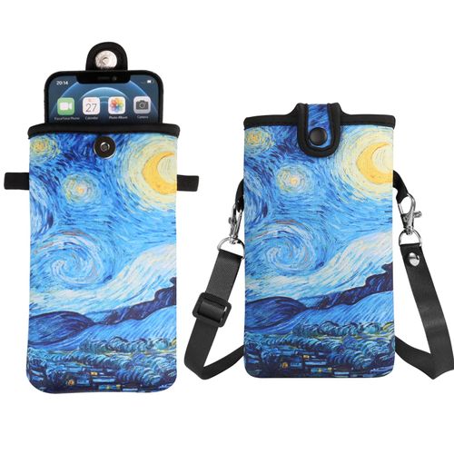 YICHEEY Neoprene Phone Sleeve Pouch Bag Case with Crossbody Strap Compatible for Galaxy S25 Ultra S25+ S24 FE / A15 A16 A25 A35 A54 A55 / iPhon 16 Pro Max/Pixel 9 Pro XL/OnePlus 13 (Starry Night, XL)