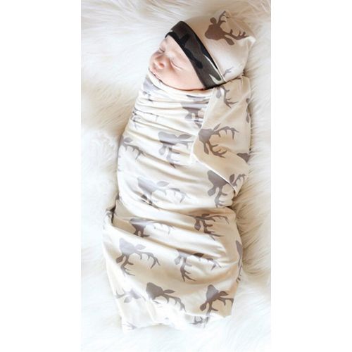 IWOKA Soft Newborn Baby Deer Print Blanket Bedding Blanket Wrap Swaddle Blanket Bath Towel+Hat (Deer Print)