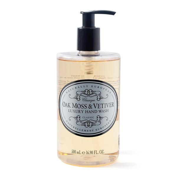 Naturally European Oak Moss and Vetiver Hand Wash, Bottle with Pump, Earthy and Floral Scent, Suitable for Sensitive Skin 500ml