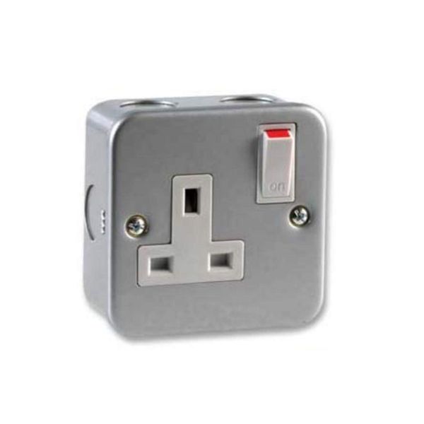Ex-Pro [2 Pack] 1 Way Single Mains Metal Clad Switched Socket Outlet 13A, Complete with Surface Mounting Back Box