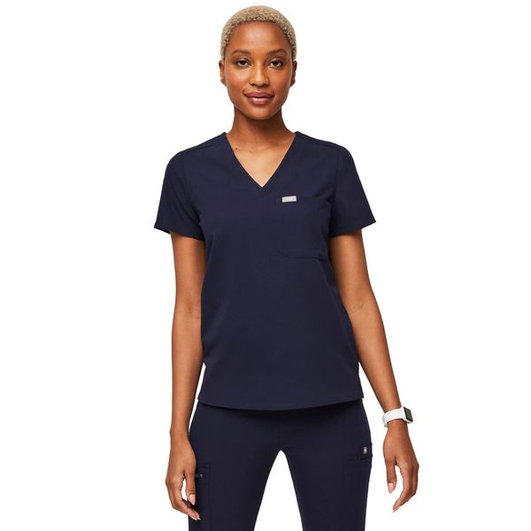 FIGS Catarina One-Pocket Scrub Top for Women — Navy Blue, XS