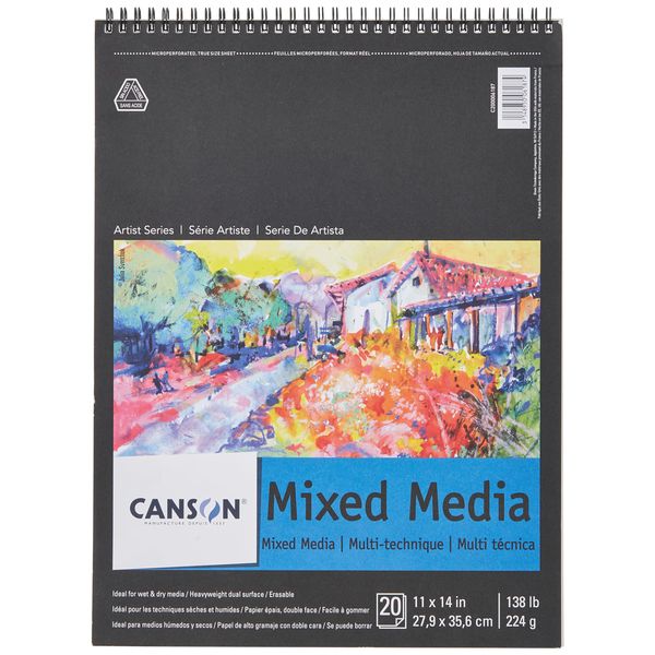 Canson Artist Series Mixed Media Paper, Wirebound Pad, 11x14 inches, 20 Sheets (138lb/224g) - Artist Paper for Adults and Students - Watercolor, Gouache, Graphite, Ink, Pencil, Marker