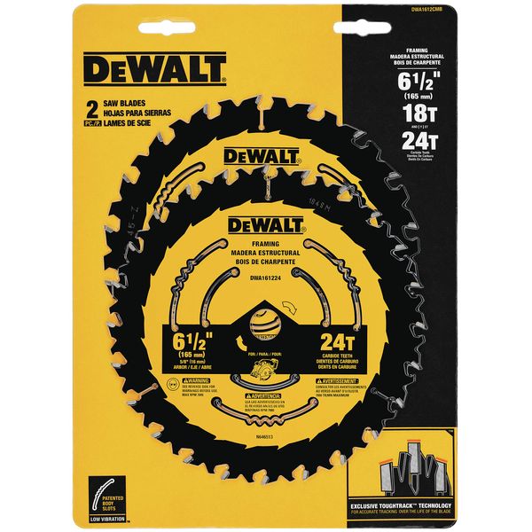 DEWALT Circular Saw Blade, 6 1/2 Inch, 18 & 24 Tooth, Wood Cutting (DWA1612CMB)