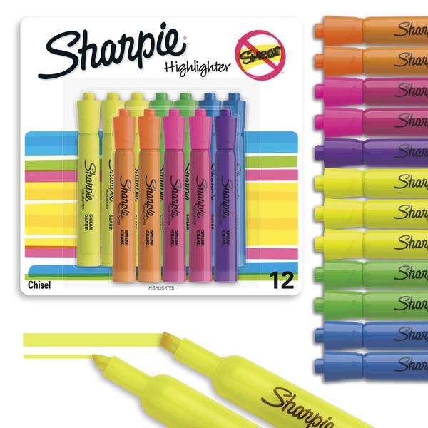 WHJJK Tank High Lighters, Chisel Tip, Assorted Fluorescent, 12 Count by Sharpie, 25145