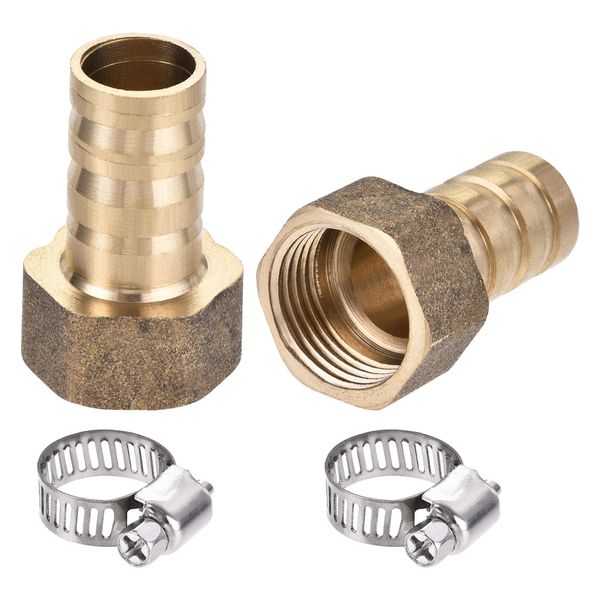 uxcell Air Gas Hose Brass Barb Hose Fitting Adapter Connector 12mm Barb x G3/8 Female Pipe with 9-16mm Hose Clamp, Set of 2